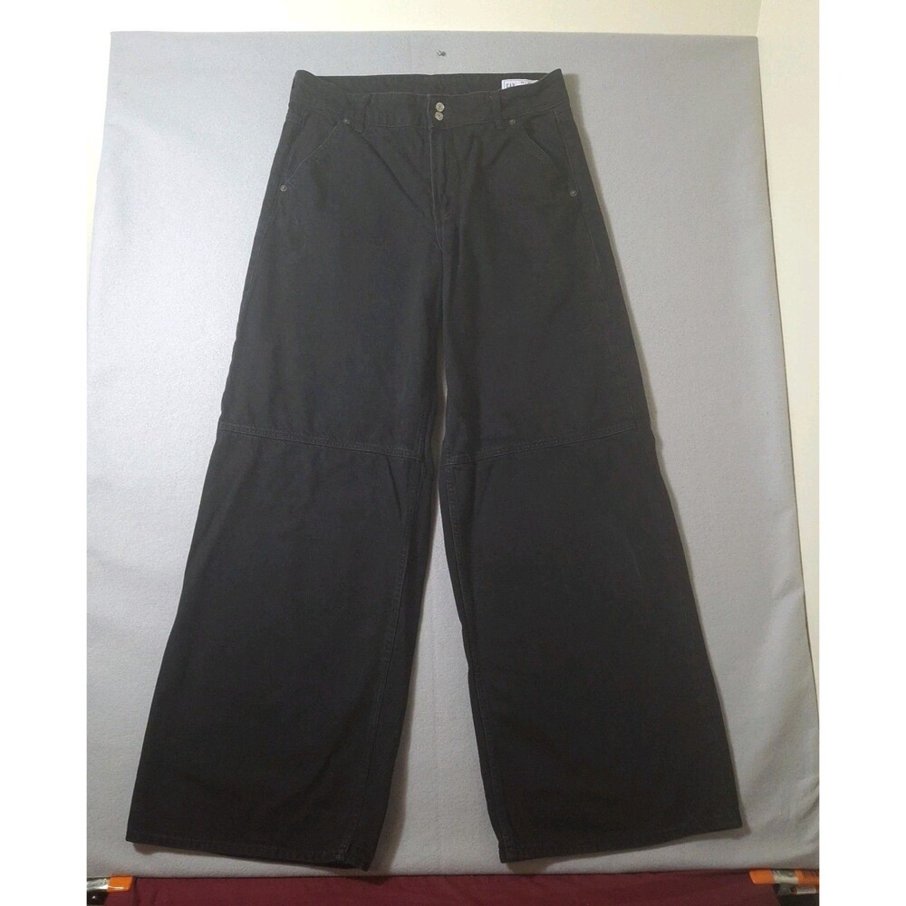 GAP Baggy Mid Rise Wide Leg Tall Jeans Women's 32x34 Black Stretch Baggy